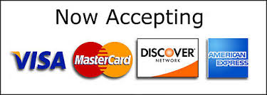 Now Accepting visa mastercard discover and american express